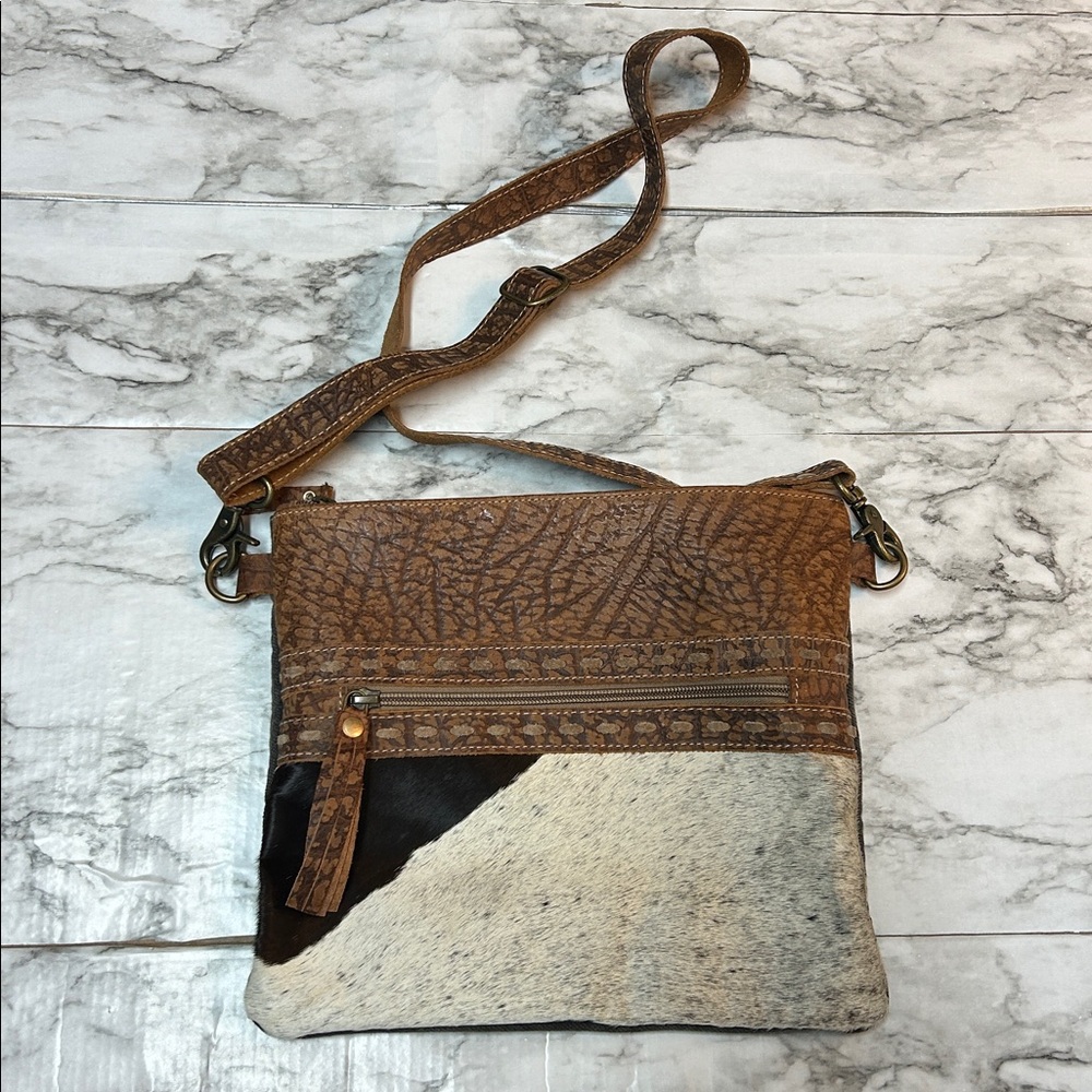Myra Bag Leather Hair on Hide Crossbody bag Purse hairon hide cow print embossed